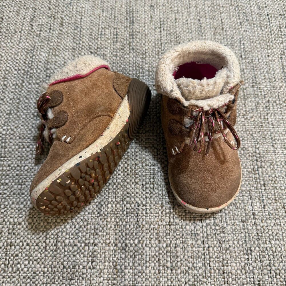 Merrell Kids Bare Steps Cocoa Boots Chestnut Pink Suede Toddler Shoes 6M